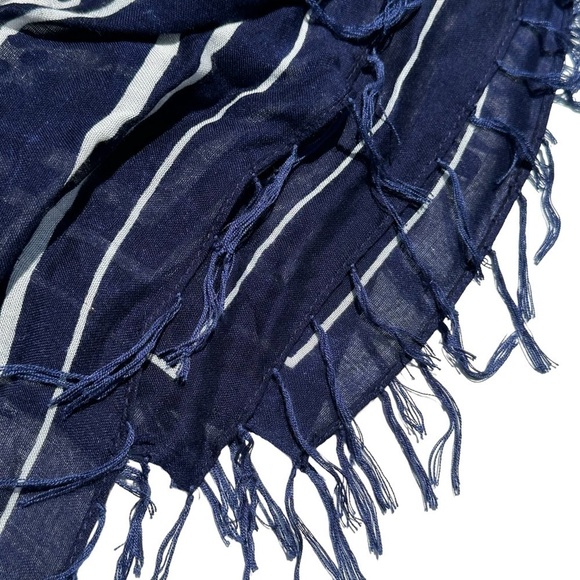 Navy White Stripe Yellow Polka Dot Fringe Scarf - Picture 3 of 5